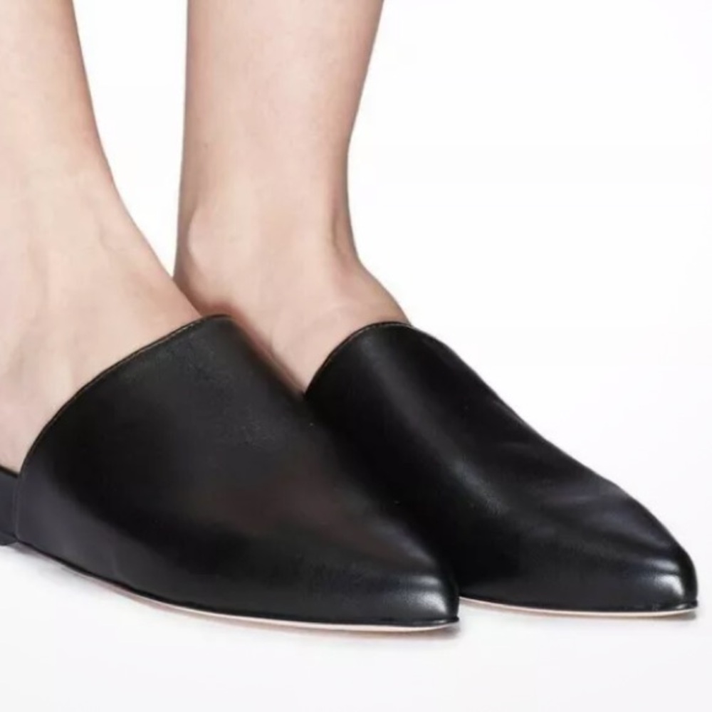 Stuart Weitzman Black Leather Pointed Toe Mules (luxury brand)